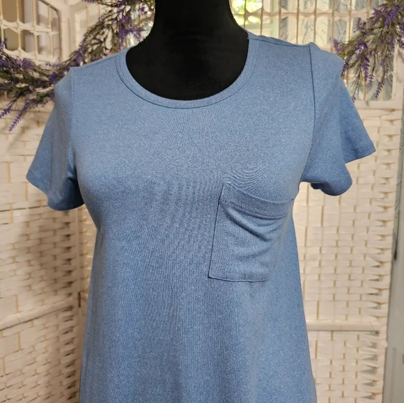 🧨 Lularoe Heathered Blue Carly Hi-lo T-shirt Dress - Picture 4 of 6